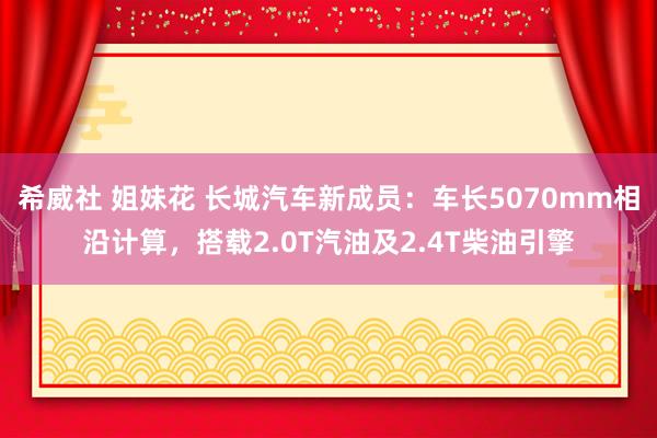 希威社 姐妹花 长城汽车新成员：车长5070mm相沿计算，搭载2.0T汽油及2.4T柴油引擎