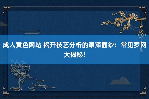 成人黄色网站 揭开技艺分析的艰深面纱：常见罗网大揭秘！