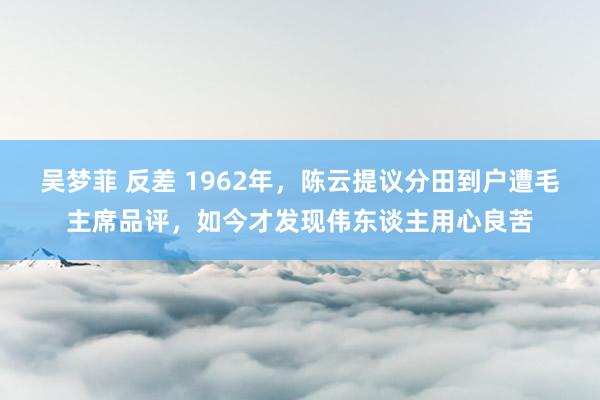 吴梦菲 反差 1962年，陈云提议分田到户遭毛主席品评，如今才发现伟东谈主用心良苦