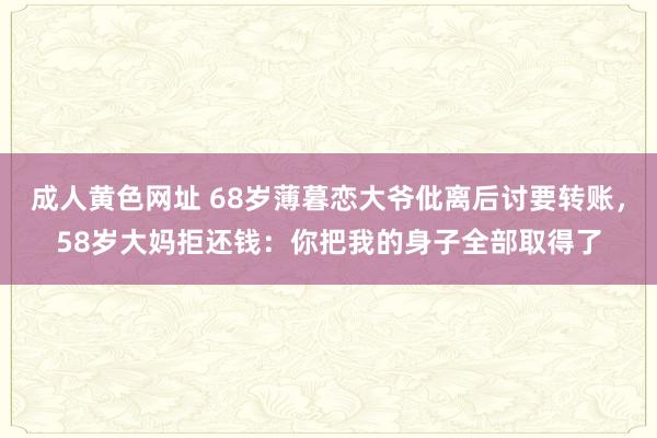 成人黄色网址 68岁薄暮恋大爷仳离后讨要转账，58岁大妈拒还钱：你把我的身子全部取得了