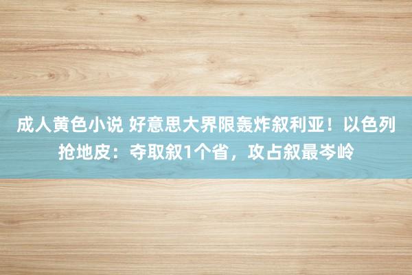 成人黄色小说 好意思大界限轰炸叙利亚！以色列抢地皮：夺取叙1个省，攻占叙最岑岭