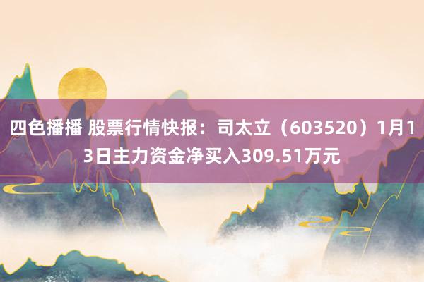 四色播播 股票行情快报：司太立（603520）1月13日主力资金净买入309.51万元